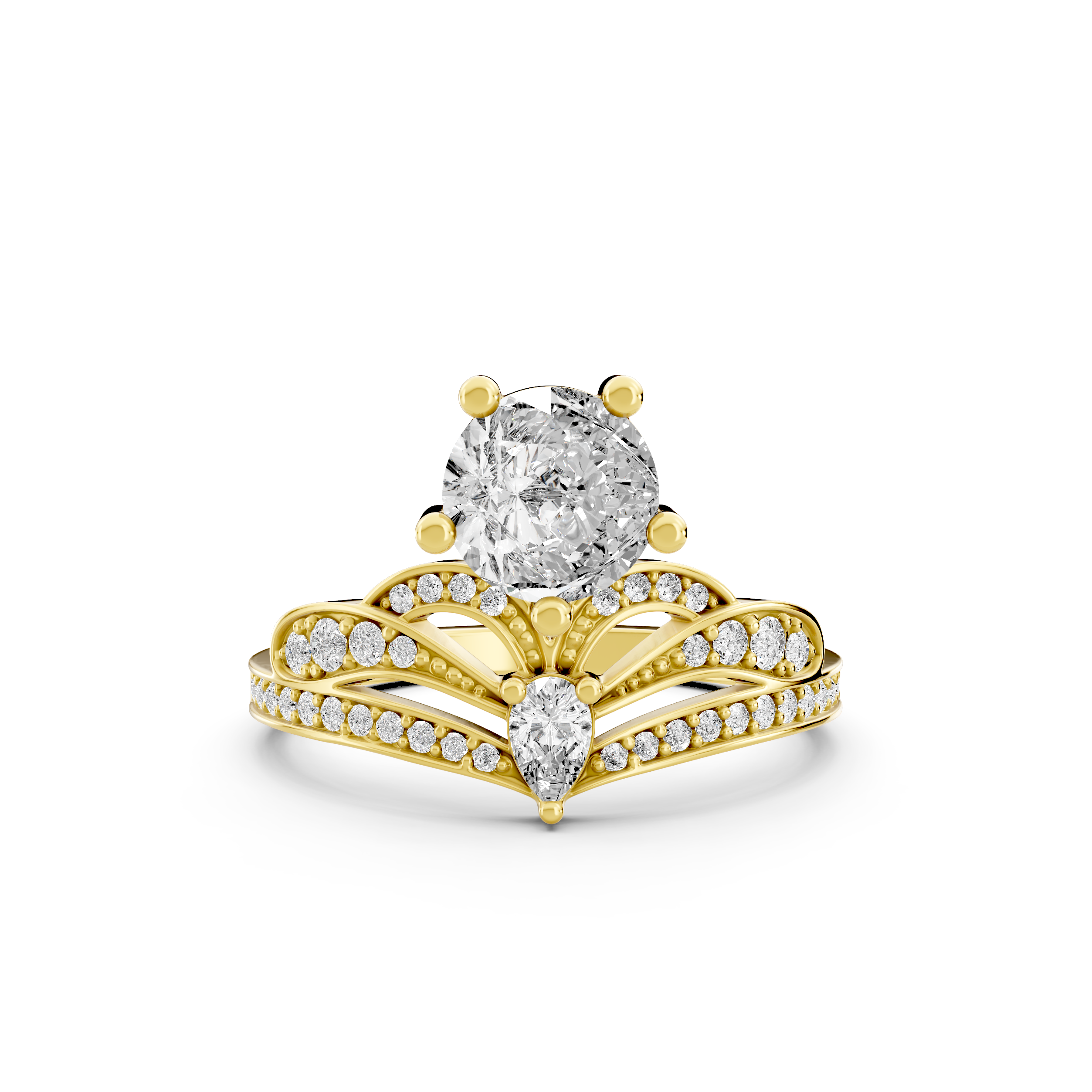 1.71tcw Round And Pear Lab Diamond Unique Engagement Ring | Eco-Friendly & Elegant |