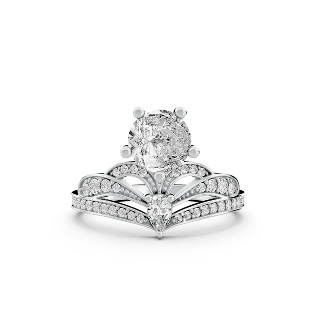1.71tcw Round And Pear Lab Diamond Unique Engagement Ring | Eco-Friendly & Elegant |