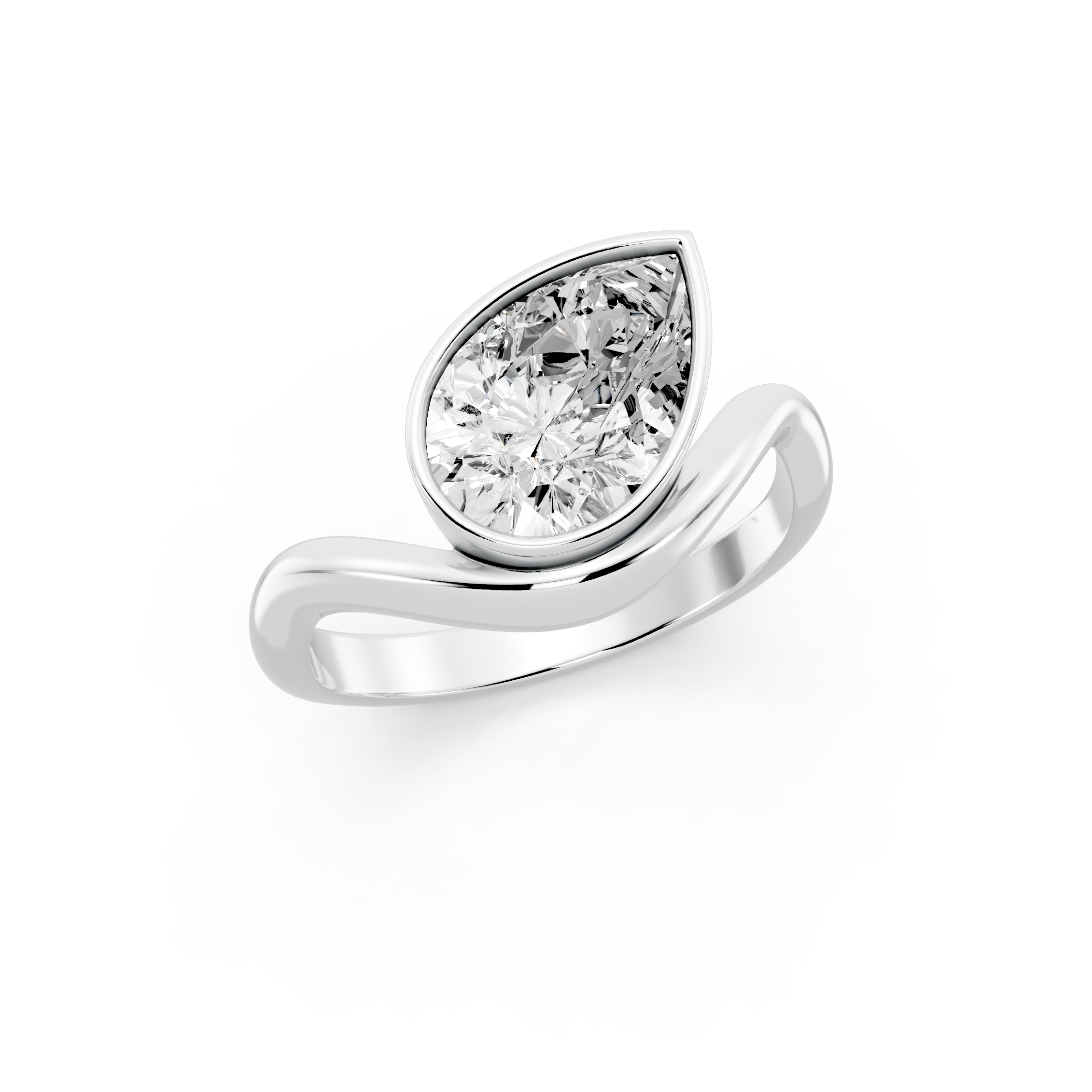 2.00tcw Pear Lab Grown Diamond Bezel Wave Band Engagement Ring | IGI Certified | Custom Gold |
