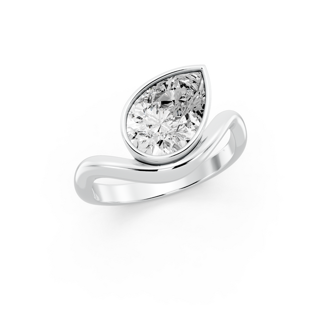 2.00tcw Pear Lab Grown Diamond Bezel Wave Band Engagement Ring | IGI Certified | Custom Gold |