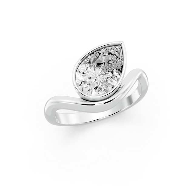 2.00tcw Pear Lab Grown Diamond Bezel Wave Band Engagement Ring | IGI Certified | Custom Gold |