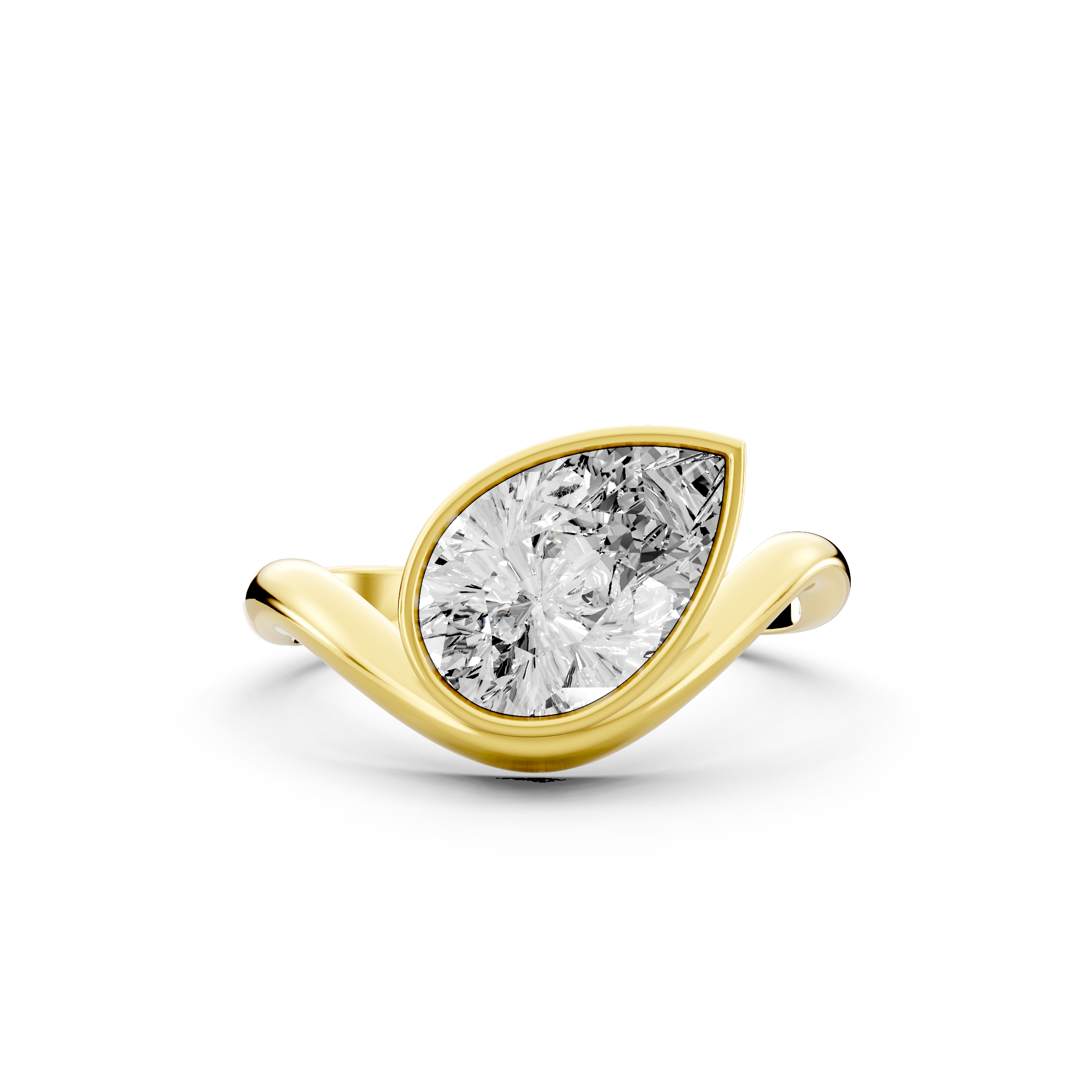 2.00tcw Pear Lab Grown Diamond Bezel Wave Band Engagement Ring | IGI Certified | Custom Gold |