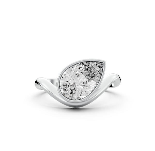 2.00tcw Pear Lab Grown Diamond Bezel Wave Band Engagement Ring | IGI Certified | Custom Gold |