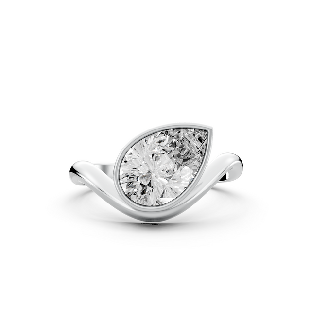 2.00tcw Pear Lab Grown Diamond Bezel Wave Band Engagement Ring | IGI Certified | Custom Gold |