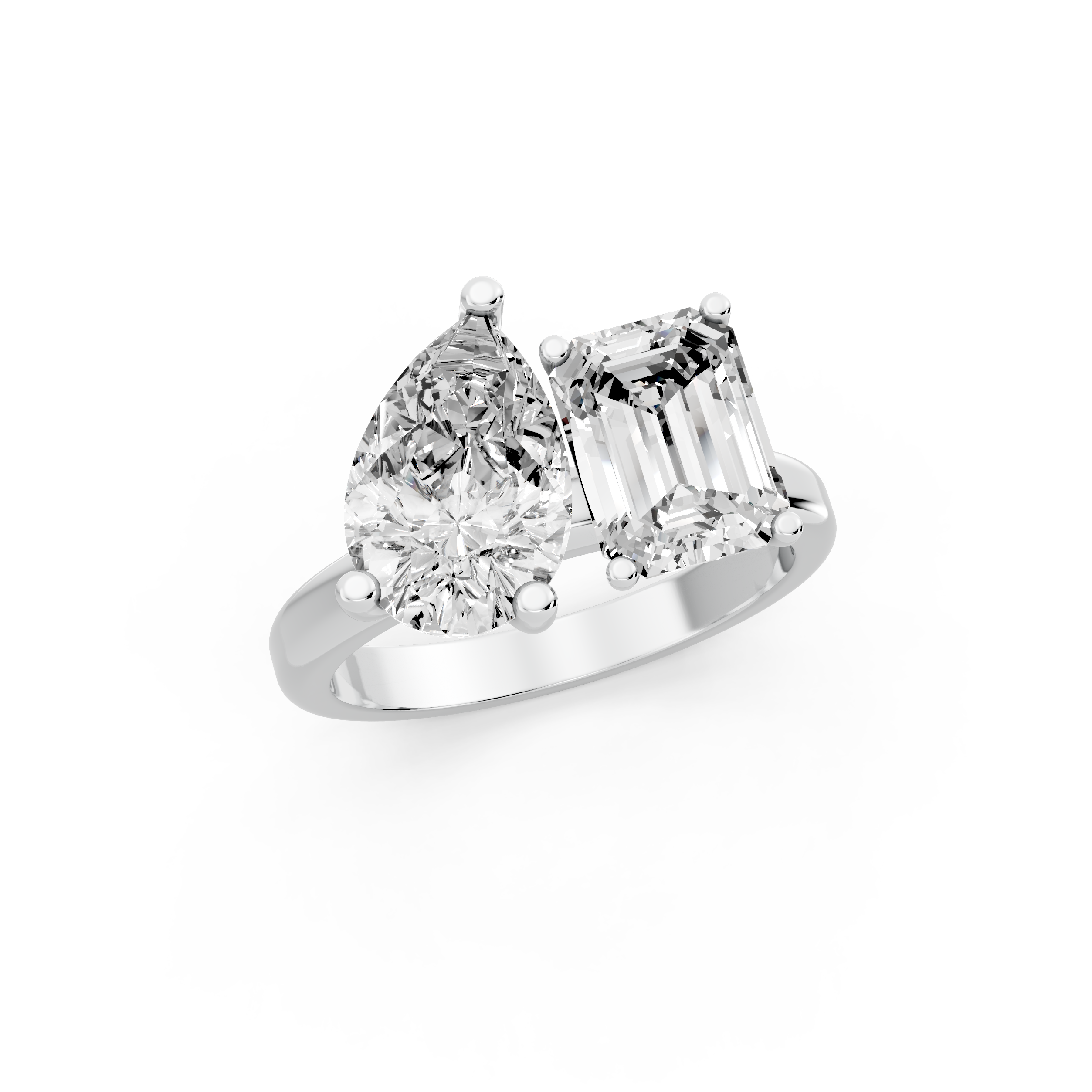 3.50tcw Emerald & Pear Lab Diamond Toi et Moi Engagement Ring | Two Stone Style | VVS-VS Clarity | IGI Certified | D-E-F Color|