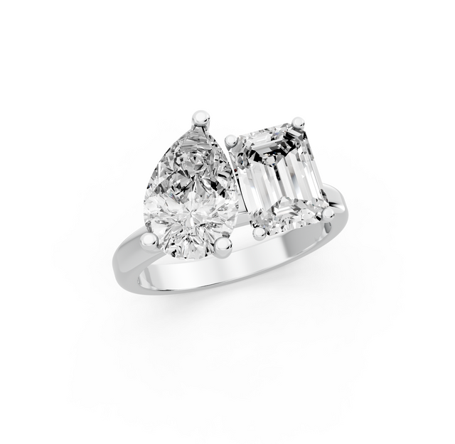 3.50tcw Emerald & Pear Lab Diamond Toi et Moi Engagement Ring | Two Stone Style | VVS-VS Clarity | IGI Certified | D-E-F Color|