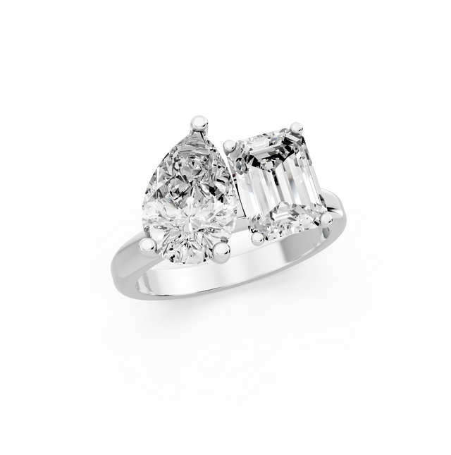 3.50tcw Emerald & Pear Lab Diamond Toi et Moi Engagement Ring | Two Stone Style | VVS-VS Clarity | IGI Certified | D-E-F Color|