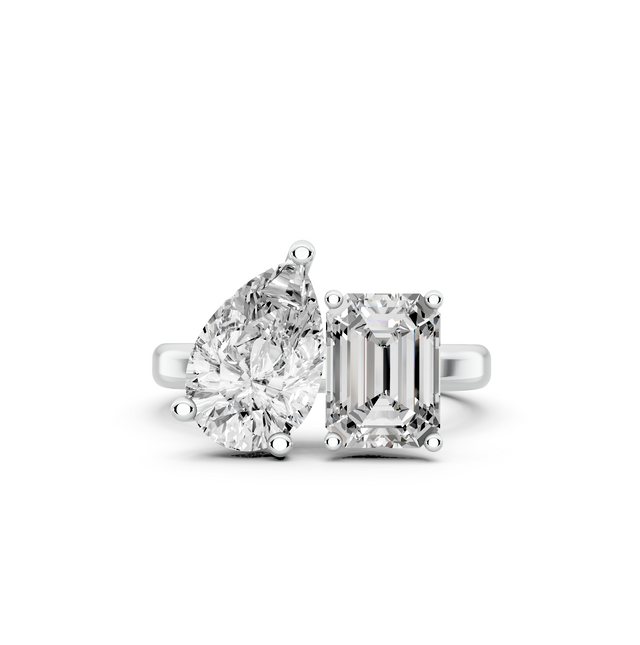 3.50tcw Emerald & Pear Lab Diamond Toi et Moi Engagement Ring | Two Stone Style | VVS-VS Clarity | IGI Certified | D-E-F Color|