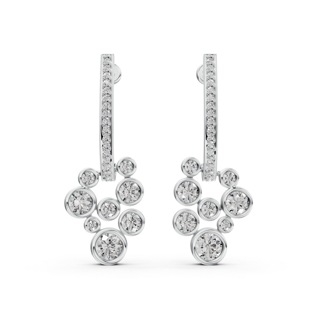 Round Lab Grown Diamond Heavenly Fancy Bezel Earrings, E-F Color, VS Clarity, IGI Certified|
