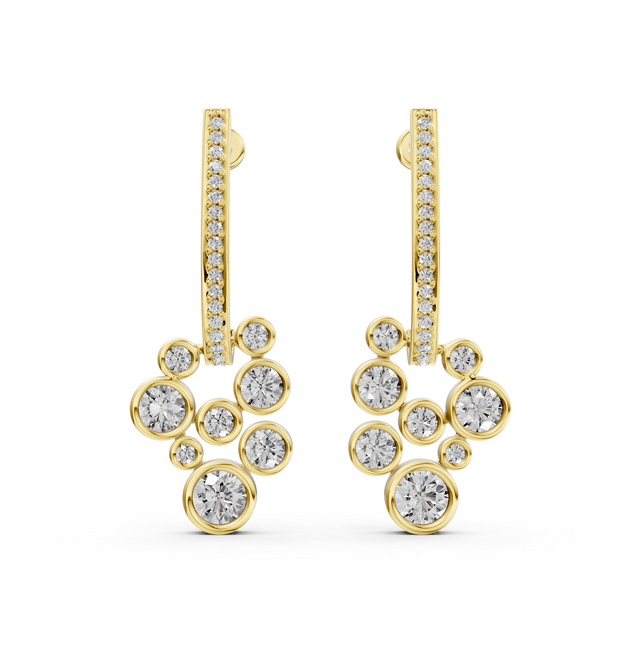 Round Lab Grown Diamond Heavenly Fancy Bezel Earrings, E-F Color, VS Clarity, IGI Certified|
