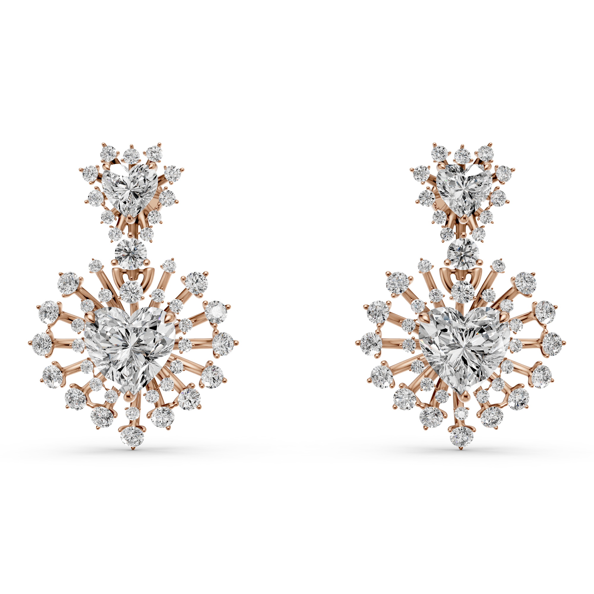 Heart and Round Lab Grown Diamond Elegant Earrings, E-F Color, VS Clarity, IGI Certified