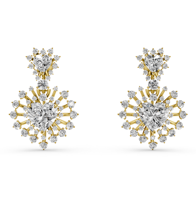 Heart and Round Lab Grown Diamond Elegant Earrings, E-F Color, VS Clarity, IGI Certified