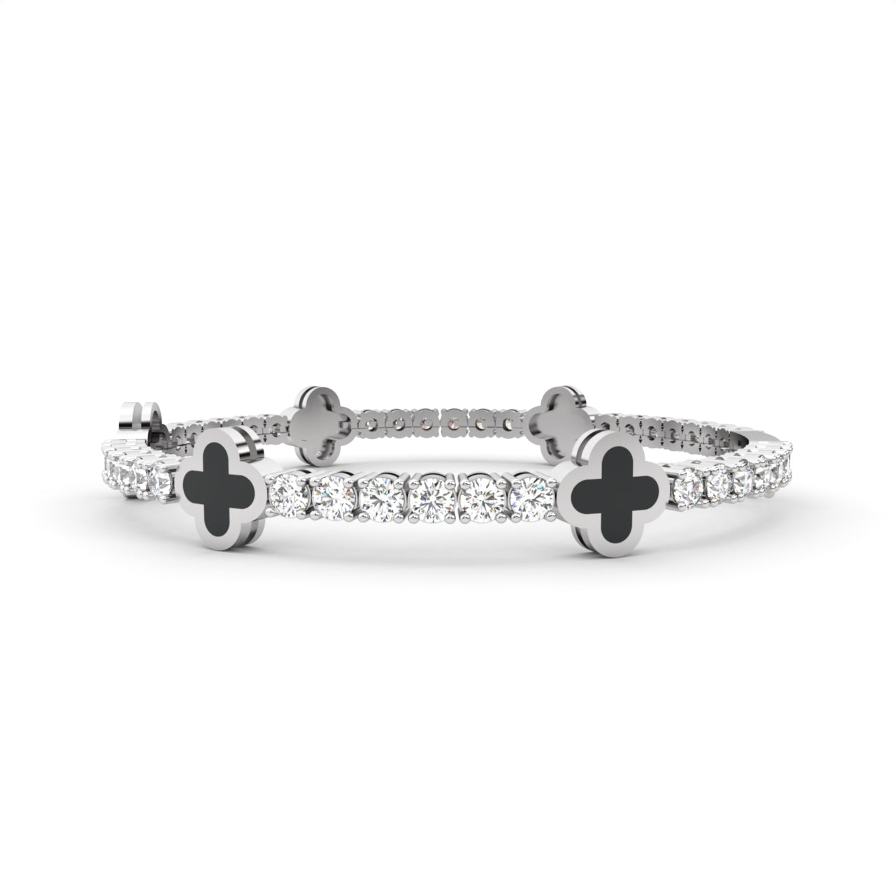 3.85tcw Round Lab Diamond Tennis Bracelet With Black Flower-cut Gemstones | D-E-F VVS–VS | Custom Gold |