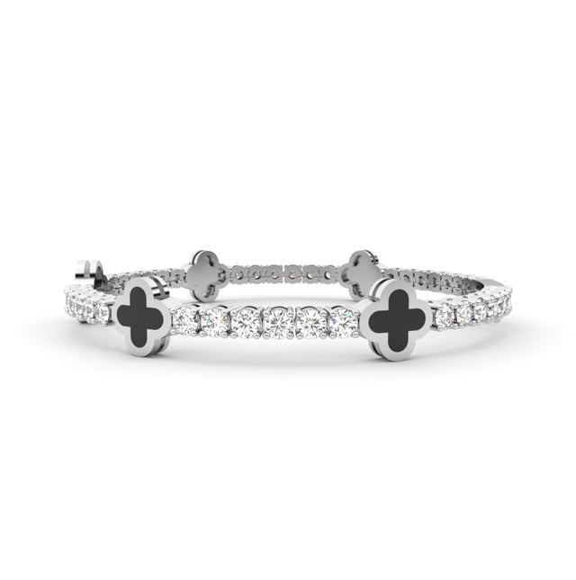 3.85tcw Round Lab Diamond Tennis Bracelet With Black Flower-cut Gemstones | D-E-F VVS–VS | Custom Gold |