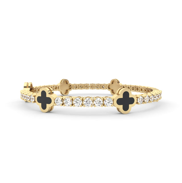 3.85tcw Round Lab Diamond Tennis Bracelet With Black Flower-cut Gemstones | D-E-F VVS–VS | Custom Gold |