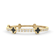 3.85tcw Round Lab Diamond Tennis Bracelet With Black Flower-cut Gemstones | D-E-F VVS–VS | Custom Gold |