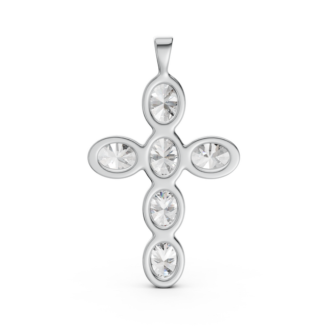 Oval 3.00tcw Lab Diamond Cross Pendant Necklace | IGI Certified | E-F, VS | Custom Gold |