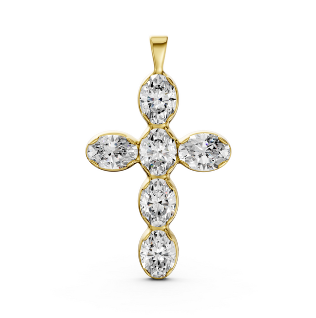 Oval 3.00tcw Lab Diamond Cross Pendant Necklace | IGI Certified | E-F, VS | Custom Gold |