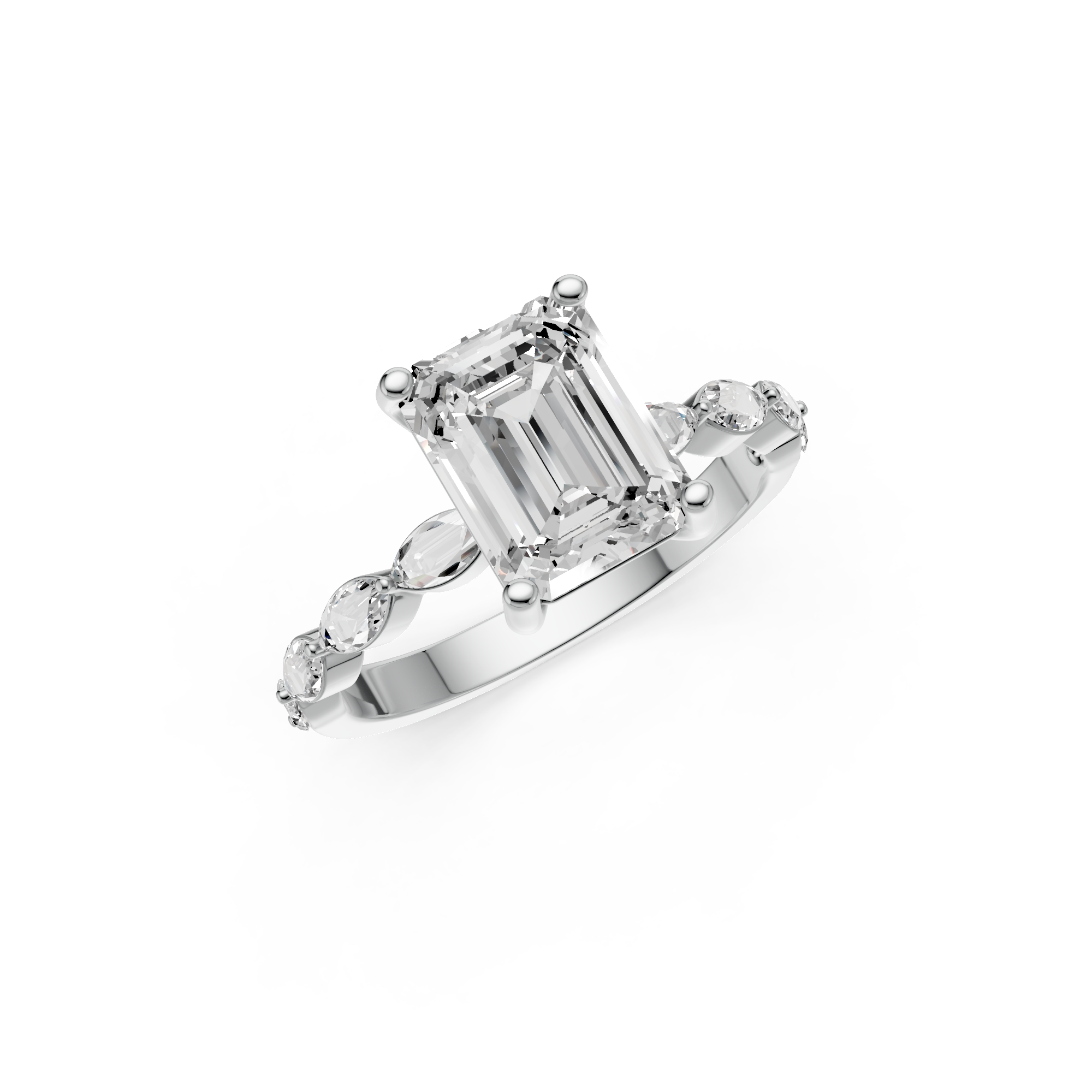 2.42tct Emerald Lab Grown Diamond with Marquise Pave Settings Engagement Ring | D-E-F, VVS-VS Clarity | IGI Certified |