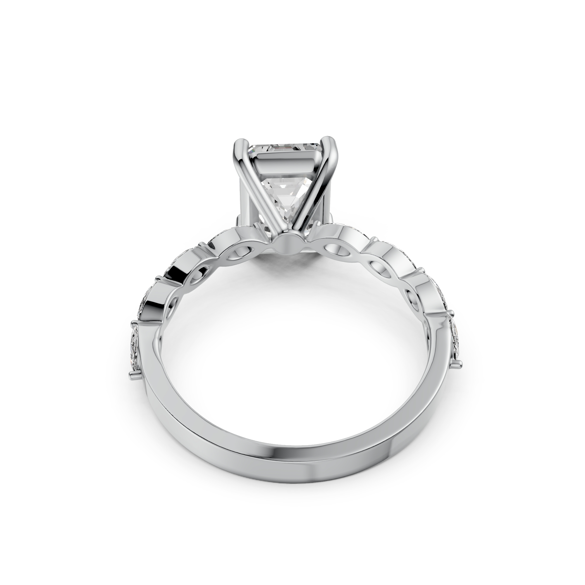 2.42tct Emerald Lab Grown Diamond with Marquise Pave Settings Engagement Ring | D-E-F, VVS-VS Clarity | IGI Certified |