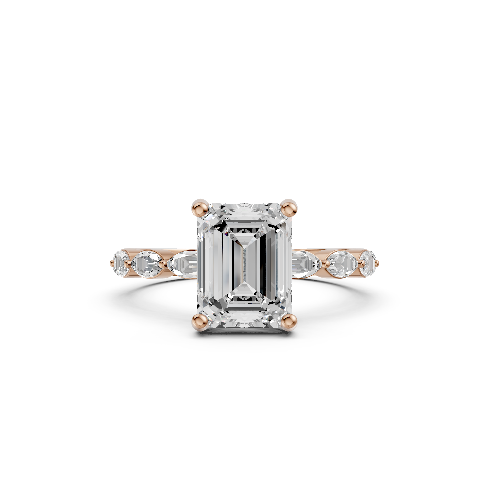 2.42tct Emerald Lab Grown Diamond with Marquise Pave Settings Engagement Ring | D-E-F, VVS-VS Clarity | IGI Certified |
