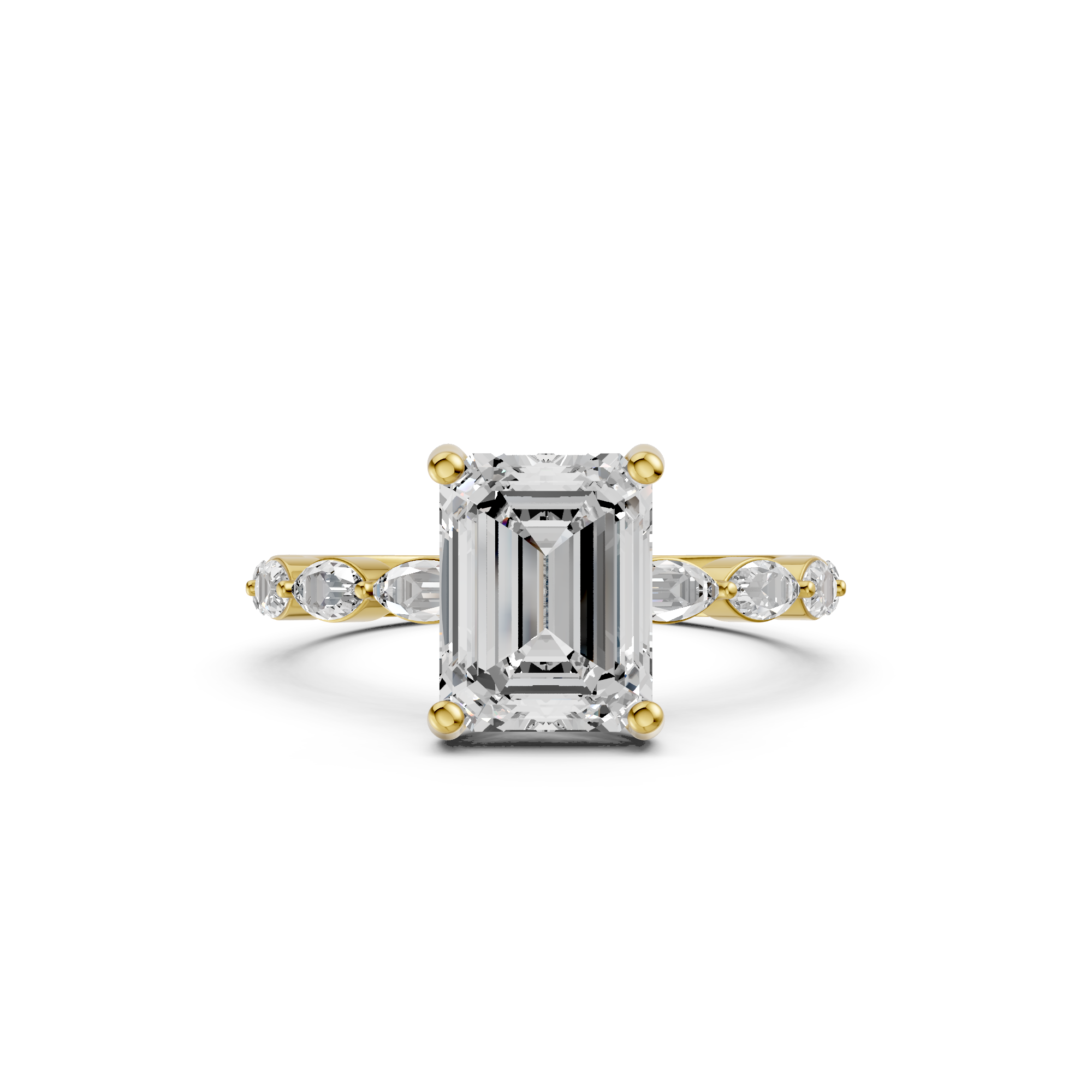 2.42tct Emerald Lab Grown Diamond with Marquise Pave Settings Engagement Ring | D-E-F, VVS-VS Clarity | IGI Certified |