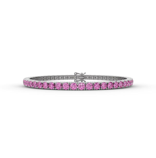 5.37tcw Pink Round Lab Diamond Tennis Bracelet With Color Sheds Diamond | Custom Gold |