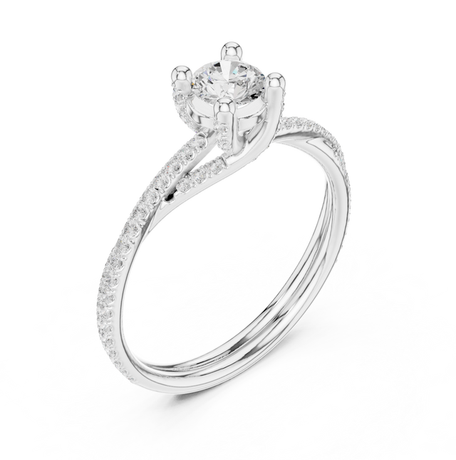 1.46tcw Round Lab Diamond Engagement Ring | Double Wave Band | IGI Certified | Custom Gold
