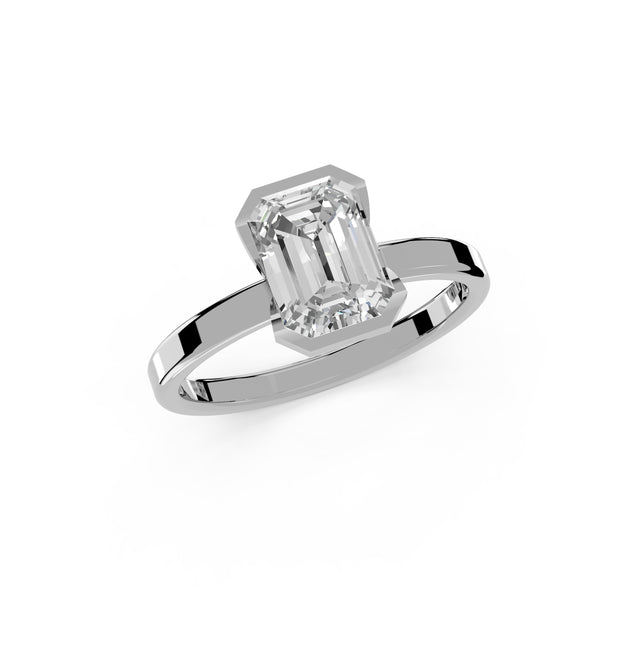 1.50ct Emerald Lab Diamond Bezel Cathedral Ring | IGI Certified | D-E-F VVS–VS Clarity