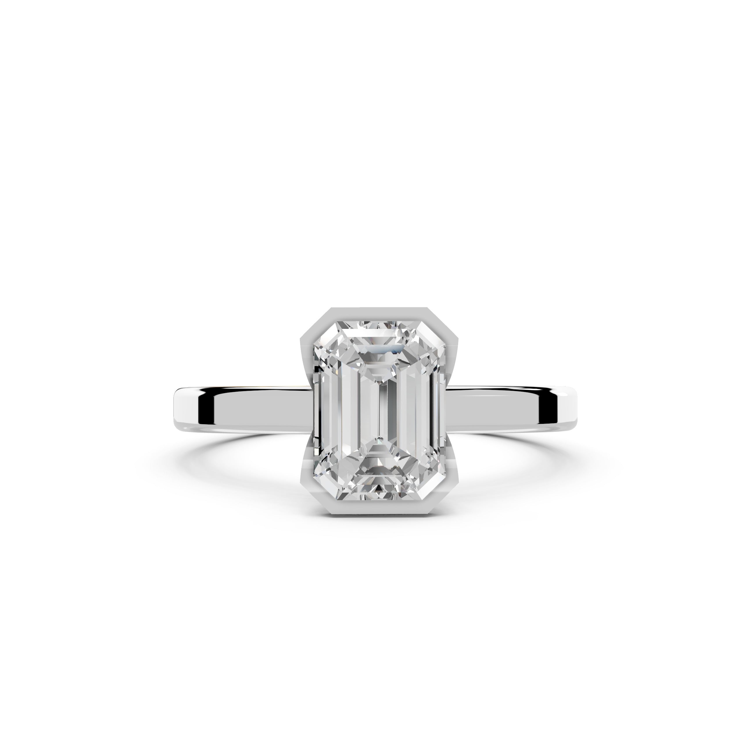 1.50ct Emerald Lab Diamond Bezel Cathedral Ring | IGI Certified | D-E-F VVS–VS Clarity