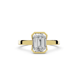 1.50CT Emerald Moissanite Diamond Engagement Ring, Half Bezel Diamond Ring for Her, Classic Comfort Fit Ring, Solid Gold Handmade Ring