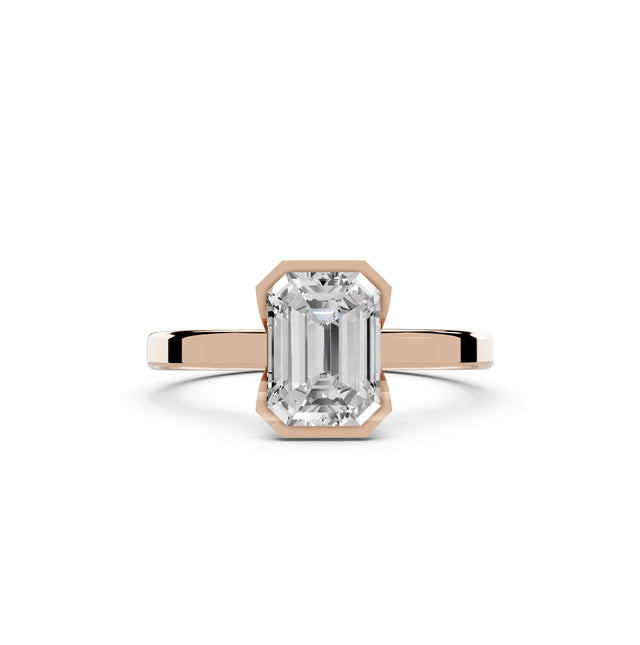 1.50ct Emerald Lab Diamond Bezel Cathedral Ring | IGI Certified | D-E-F VVS–VS Clarity