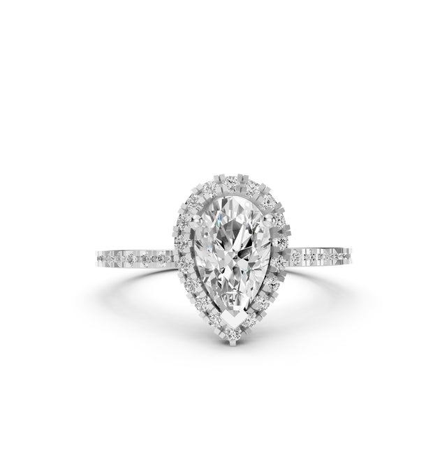 Pear Lab Grown Diamond Halo Engagement Ring | DEF Color| VVS–VS Clarity| IGI Certified