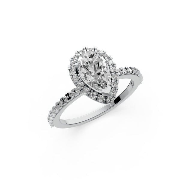 Pear Lab Grown Diamond Halo Engagement Ring | DEF Color| VVS–VS Clarity| IGI Certified