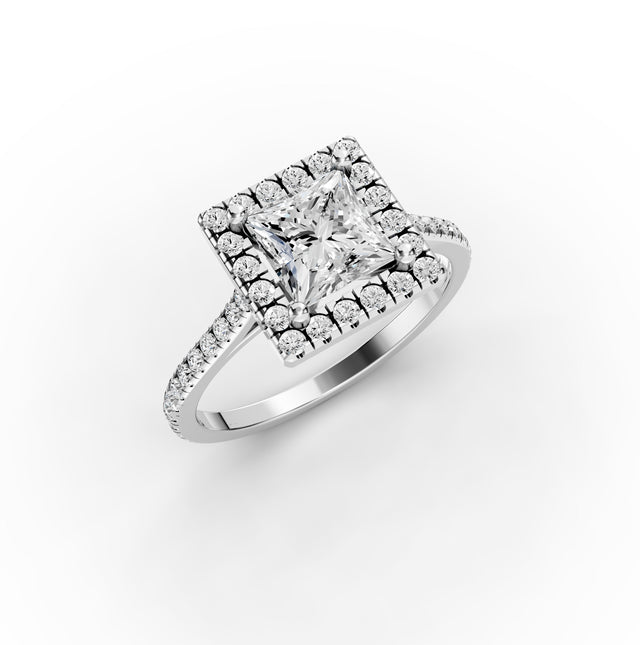 Princess Lab Grown Diamond Halo Engagement Ring | DEF Color| VVS–VS Clarity| IGI Certified