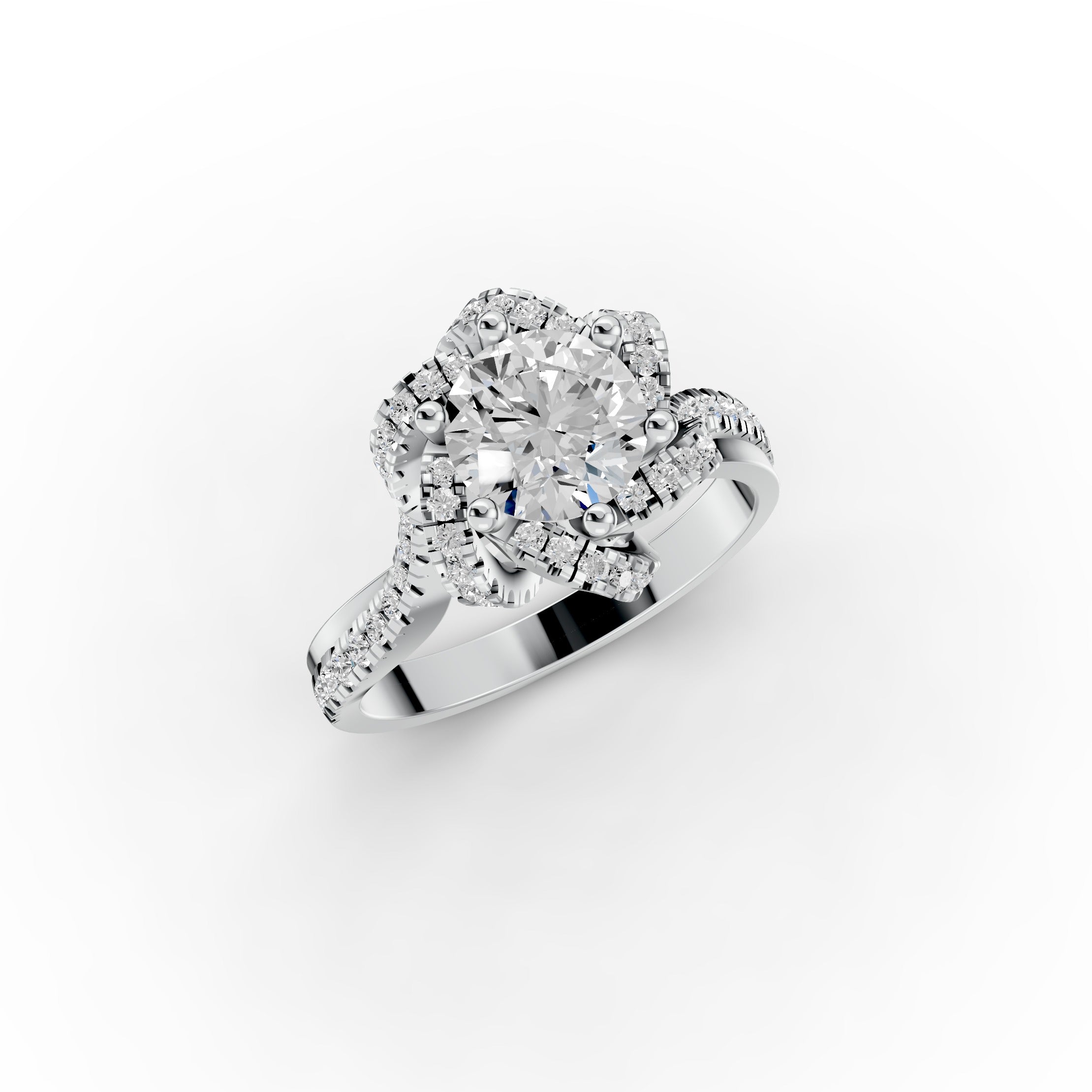 Round Lab Diamond Cathedral Flower set Engagement Ring | D-E-F VVS–VS | IGI Certified|