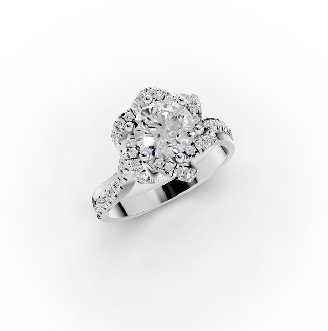 Round Lab Diamond Cathedral Flower set Engagement Ring | D-E-F VVS–VS | IGI Certified|