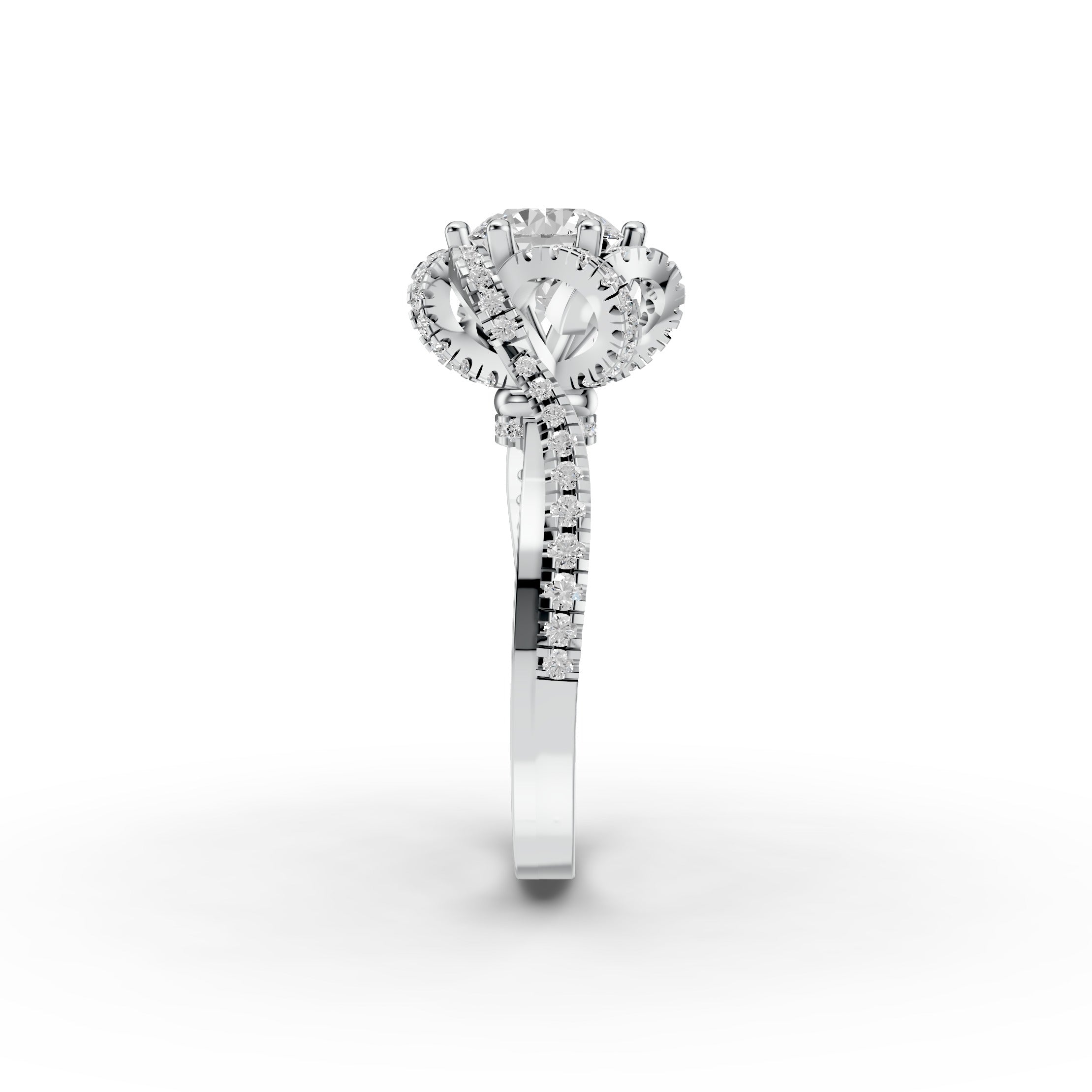 Round Lab Diamond Cathedral Flower set Engagement Ring | D-E-F VVS–VS | IGI Certified|