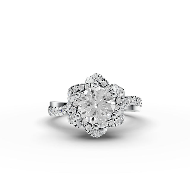 Round Lab Diamond Cathedral Flower set Engagement Ring | D-E-F VVS–VS | IGI Certified|