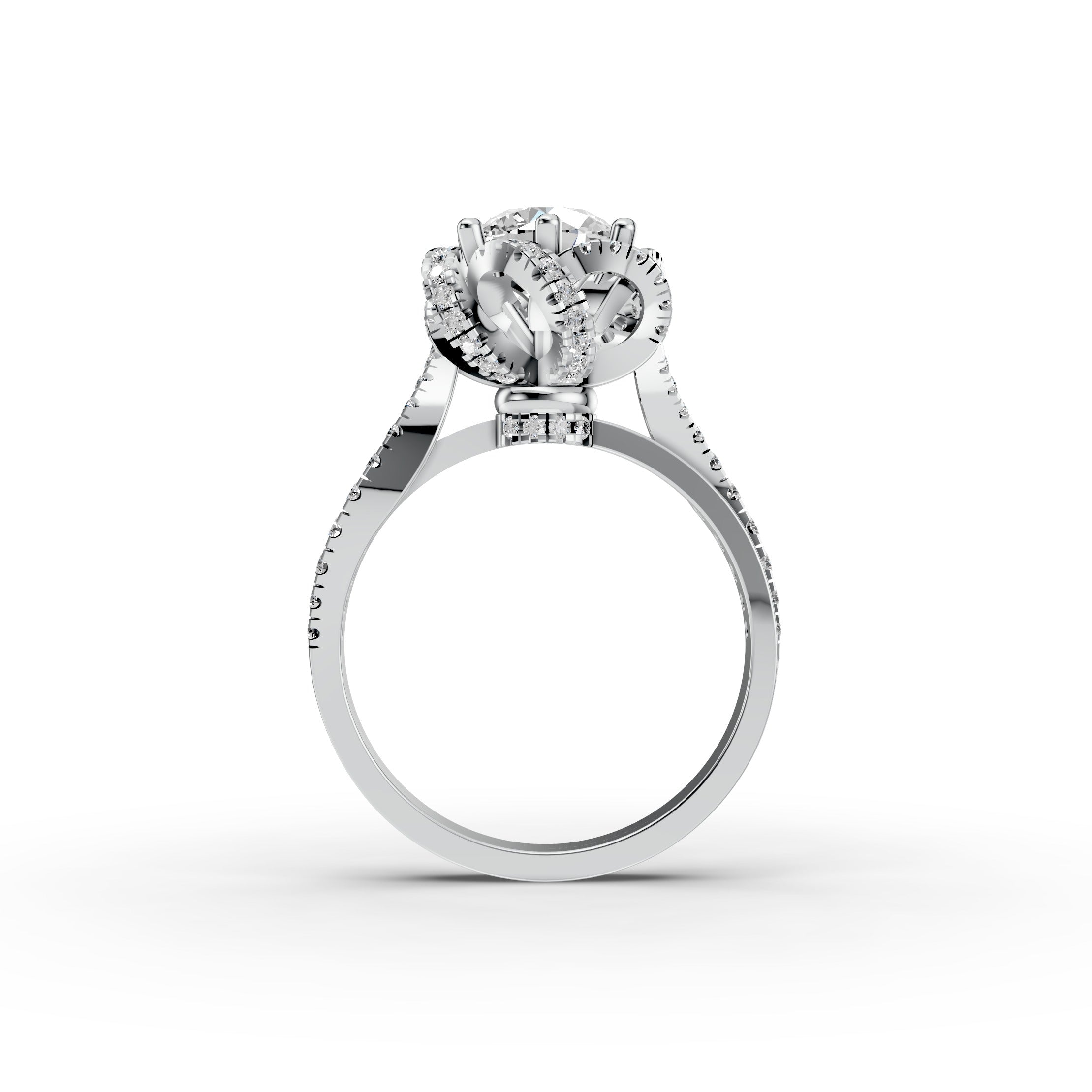 Round Lab Diamond Cathedral Flower set Engagement Ring | D-E-F VVS–VS | IGI Certified|