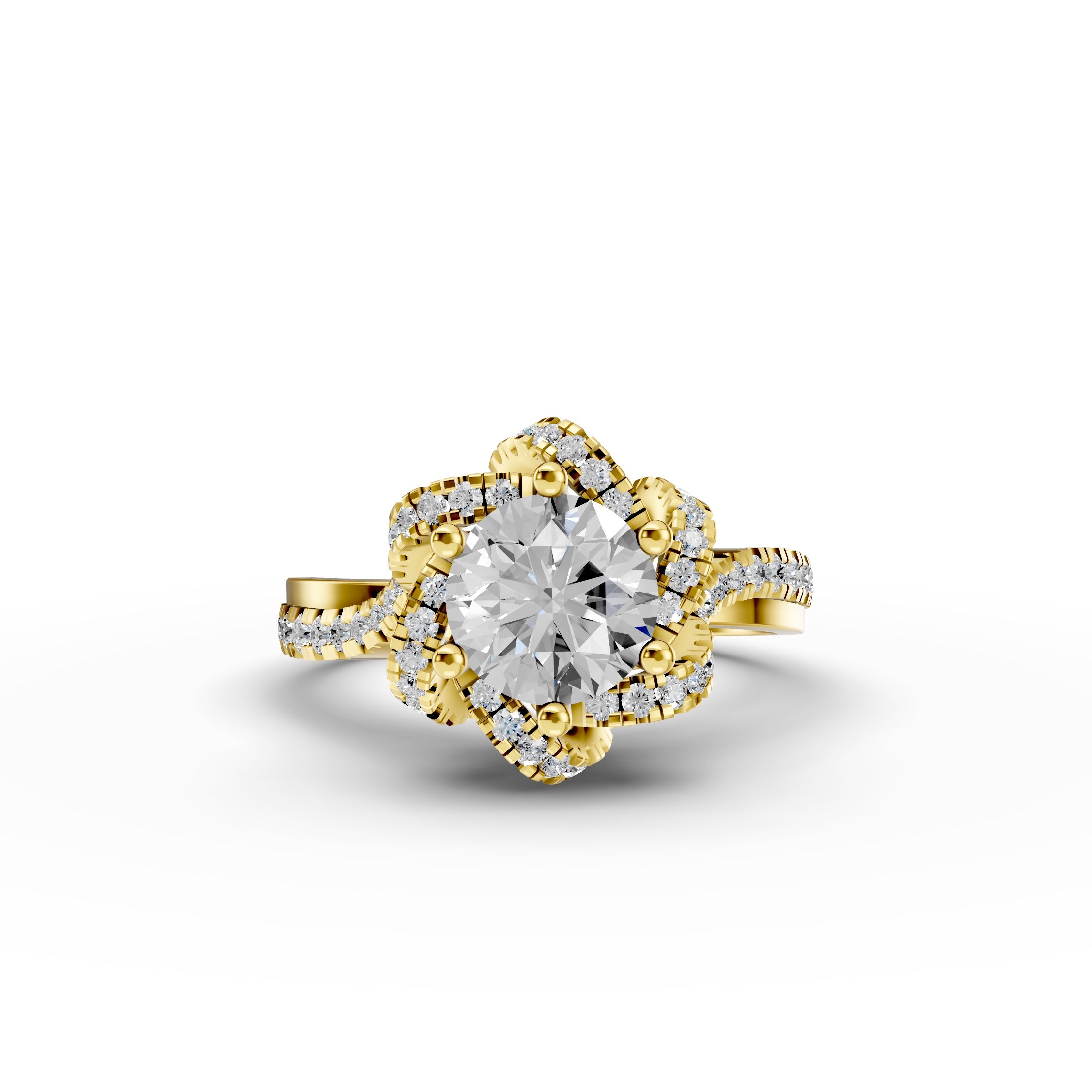Round Lab Diamond Cathedral Flower set Engagement Ring | D-E-F VVS–VS | IGI Certified|