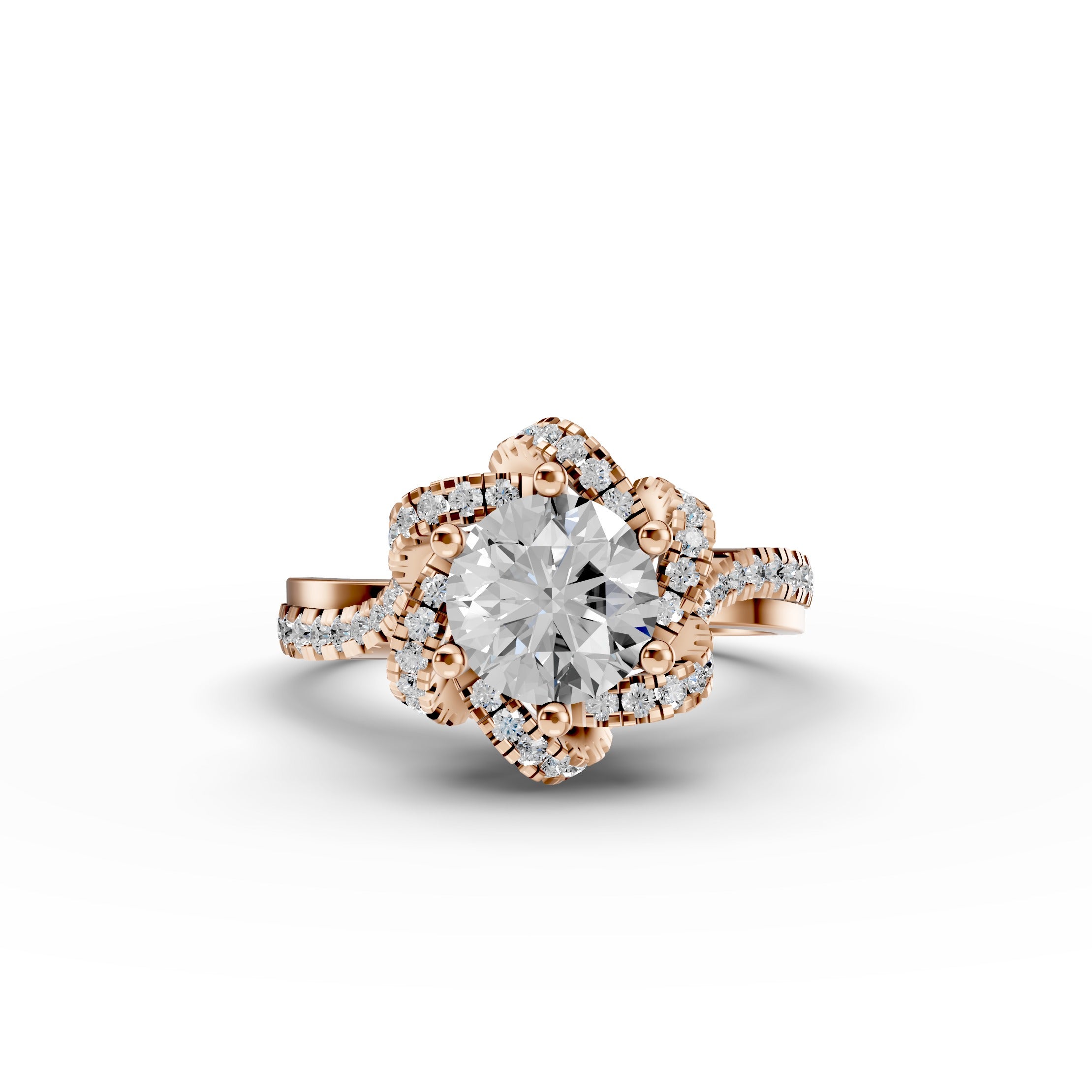 Round Lab Diamond Cathedral Flower set Engagement Ring | D-E-F VVS–VS | IGI Certified|