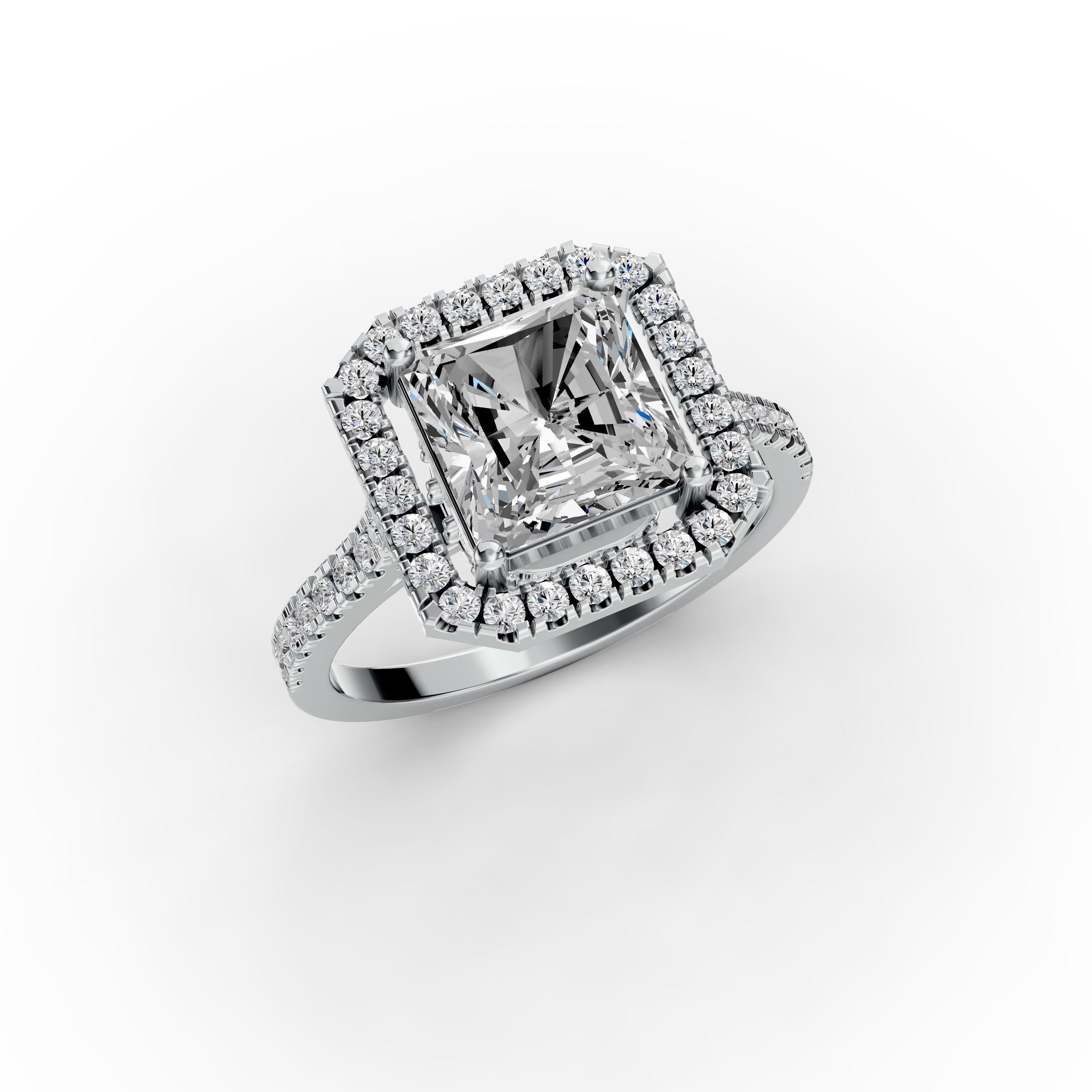 2.48tct Princess Lab Grown Diamond Halo Engagement Ring | D-E-F Color | VVS–VS Clarity | IGI Certified