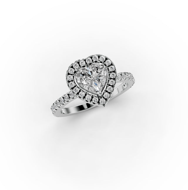 1.38tct Heart Lab Grown Diamond Halo Engagement Ring | D-E-F Color | VVS–VS Clarity | IGI Certified