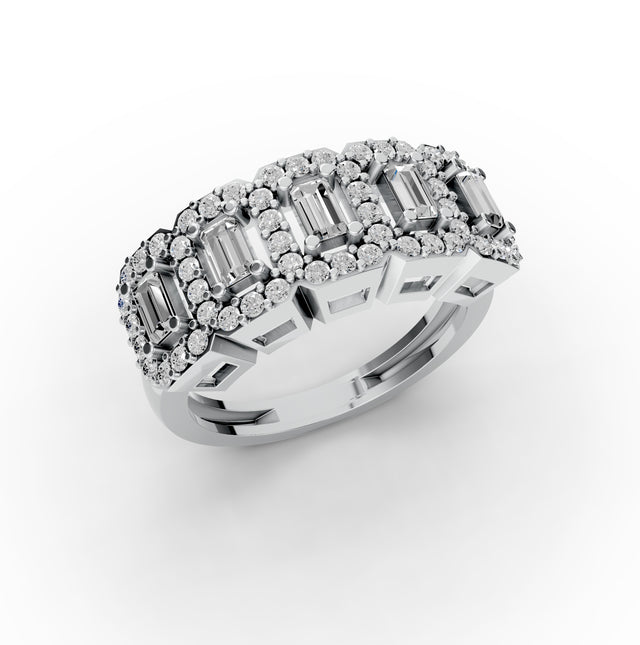 Baguette Lab Grown Diamond Halo Engagement Ring | D-E-F Color | VVS–VS Clarity | IGI Certified