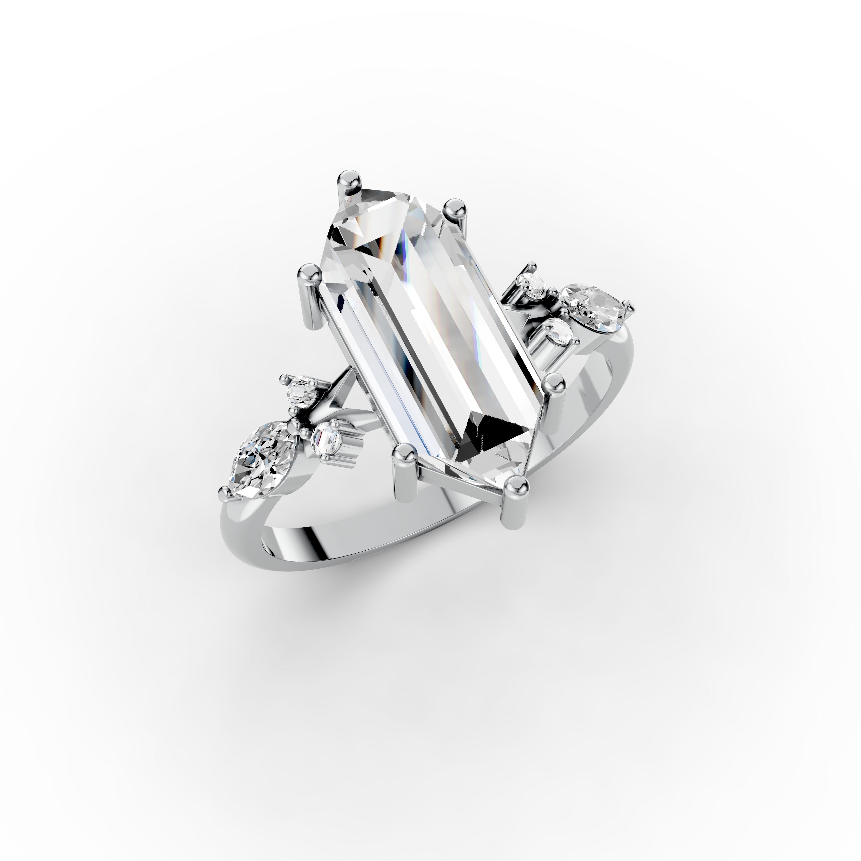 2.73tct Hexagon Unique  Lab Grown Diamond Engagement Ring | D-E-F Color | VVS–VS Clarity |