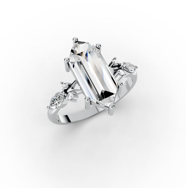 2.73tct Hexagon Unique  Lab Grown Diamond Engagement Ring | D-E-F Color | VVS–VS Clarity |