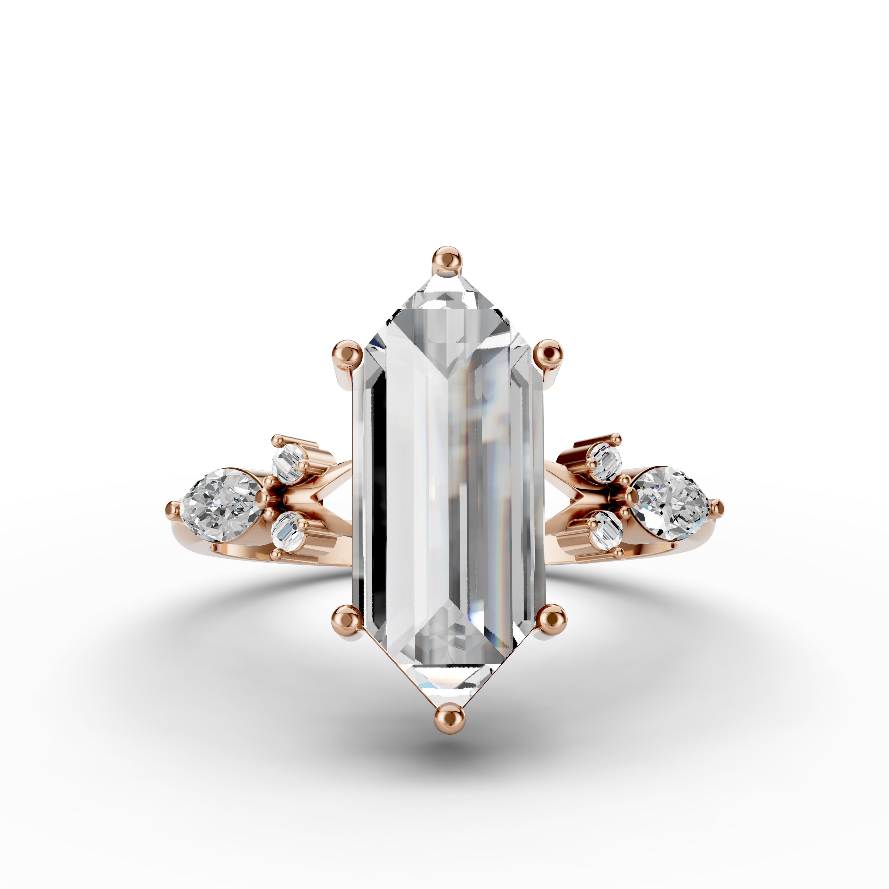 2.73tct Hexagon Unique  Lab Grown Diamond Engagement Ring | D-E-F Color | VVS–VS Clarity |