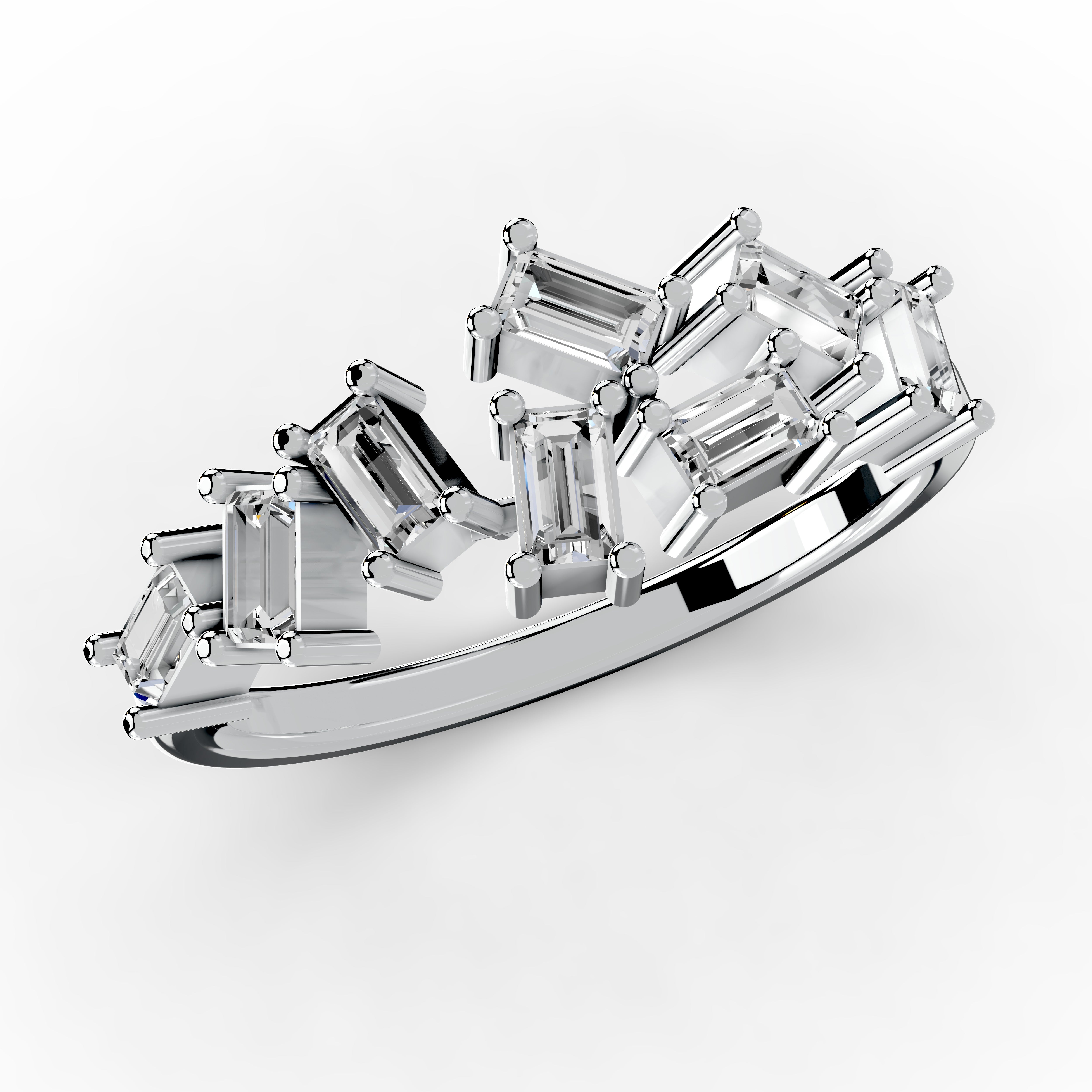 Baguette Lab Grown Diamond Engagement Ring | Basket Set Side Stones