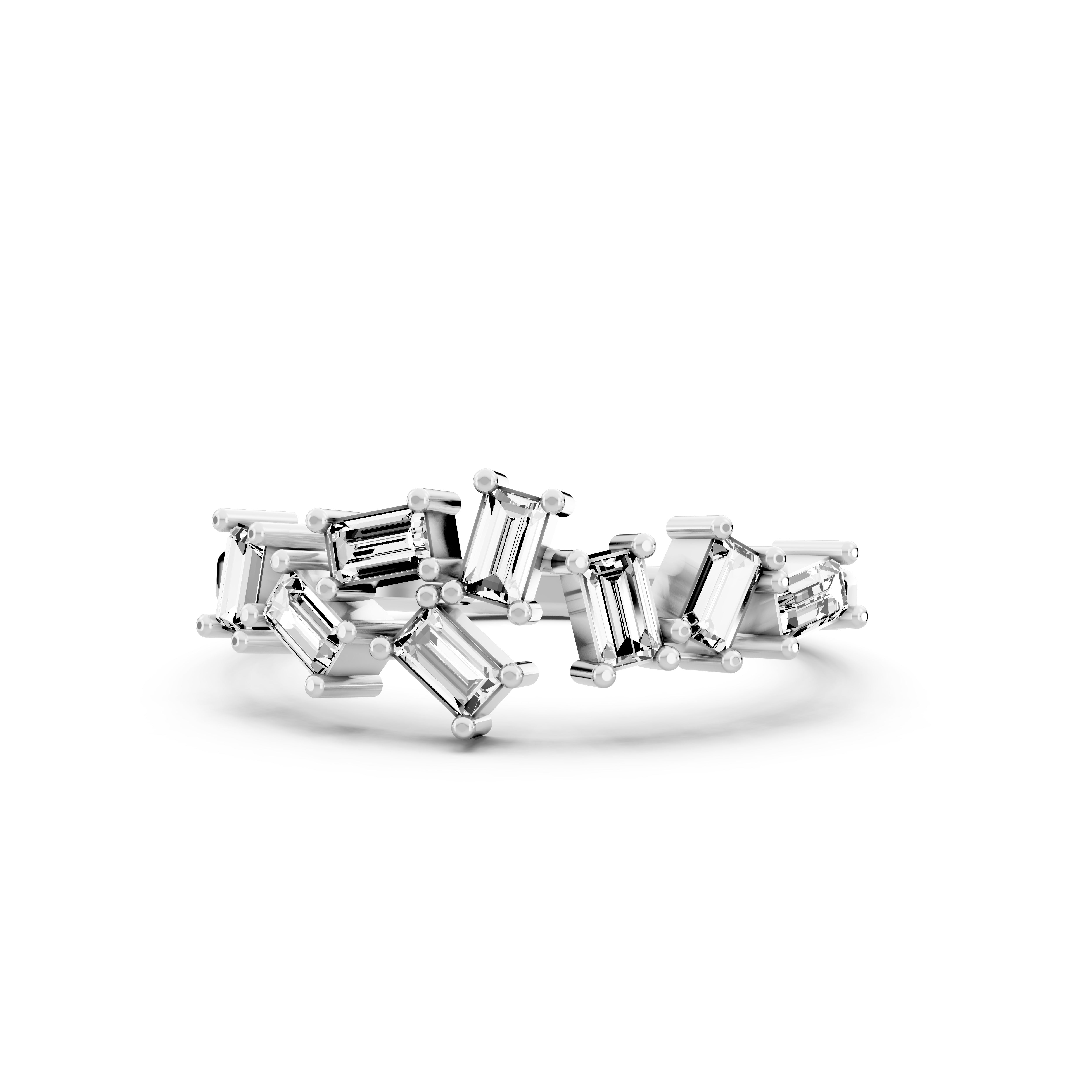 Baguette Lab Grown Diamond Engagement Ring | Basket Set Side Stones